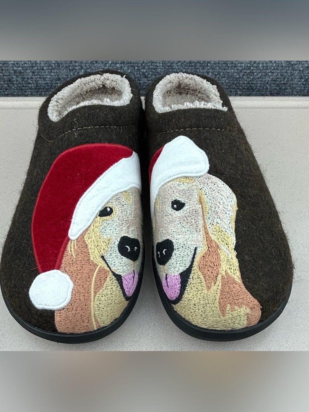 LL Bean Daybreak Scuffs with Dog Motif Wool Slippers Womens Size 8